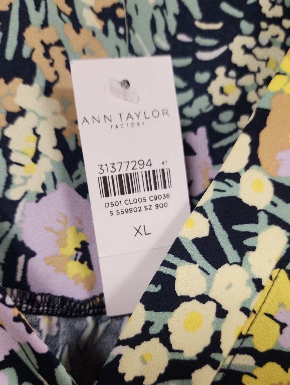 Ann Taylor Floral V-Neck Blouse - Black with Yellow & Pastel Flowers - Picture 2 of 5